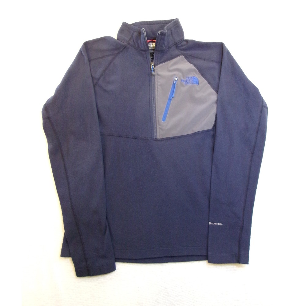 The North Face FlashDry Mens Navy Blue Grey 1/4 Zip Fleece Pullover C741 S